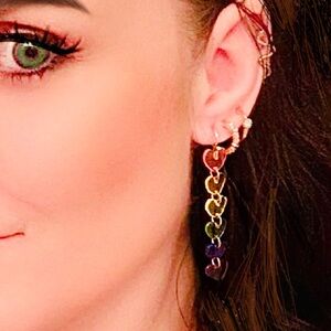 Handmade colorful Resin Rainbow Heart Drop Earrings